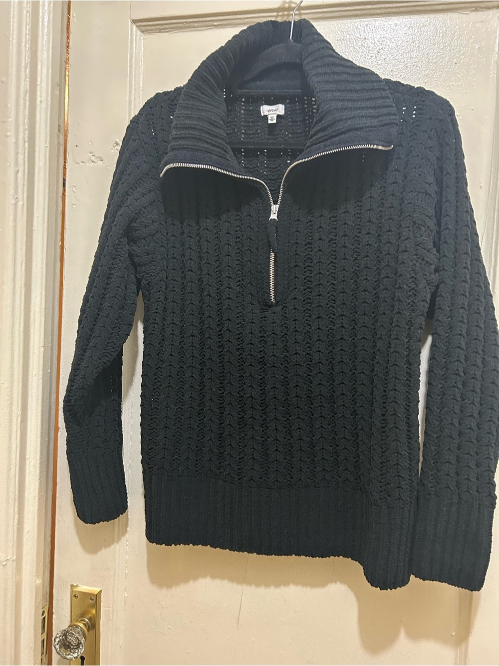 NWOT aerie Chunky Oversize Grandpacore Black Cable-Knit Half-Zip Sweater Sz S
